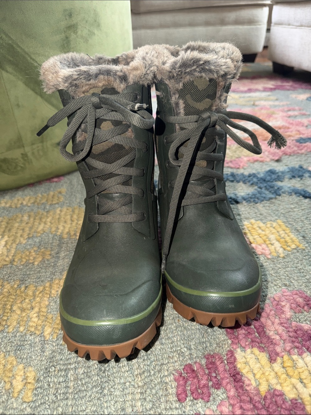 Bogs Women's Faux Fur-Lined Lace-Up Winter Boots - Olive